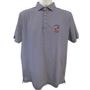 Donald Ross Sport – Men’s Medium – White/Blue Striped Polo Shirt- Club Crest